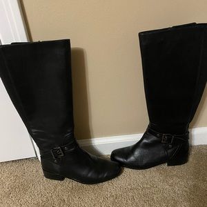 Vaneli Wide Calf Black Leather Riding Boots